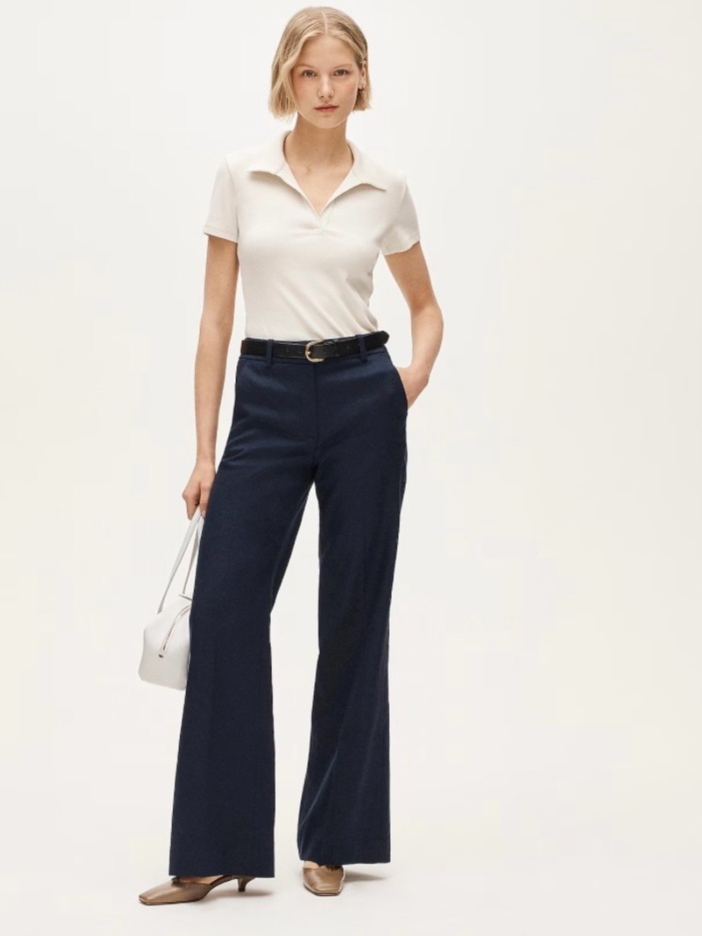 J. Crew Carolina Flare Pant Stretch Linen Blend Navy Blue 4 High Rise Trousers